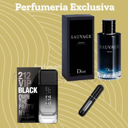 Sauvage + 212 vip black + perfumero