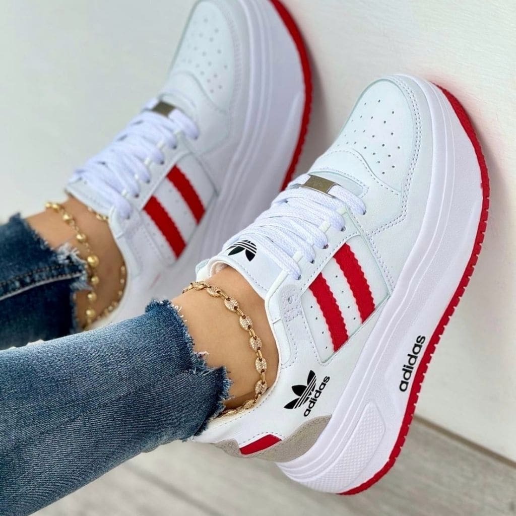 Tenis Adidas Doble Blanco Rojo Dama - SEDealmania