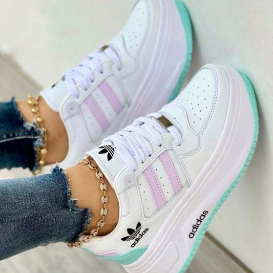 Tenis Adidas Doble Blanco Turquesa Dama