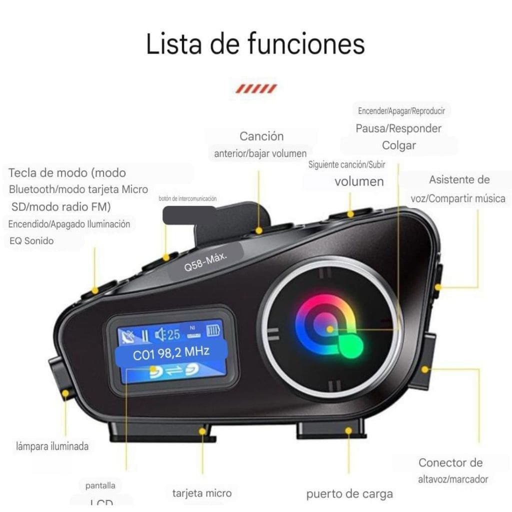 Intercomunicador Bluetooth para Casco Q58MAX con Reducción de Ruido - SEDealmania